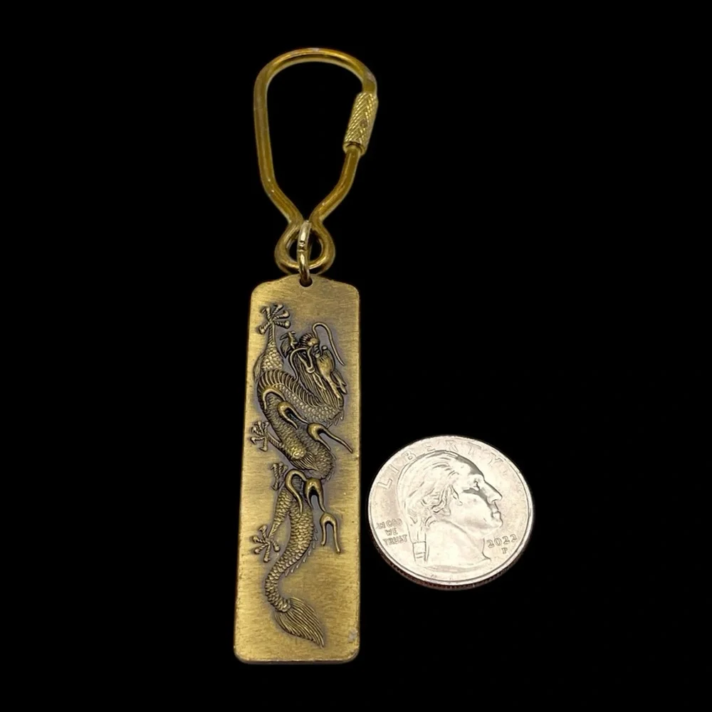 Brass Descendants of The Dragon Keychain Double Sided Design Nice Patina